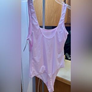 NWT Auden Luxe Baby Pink Square Neck Tank Top Thong Bodysuit 4-way stretch L